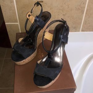 Black Signature Coach Wedge Shoes